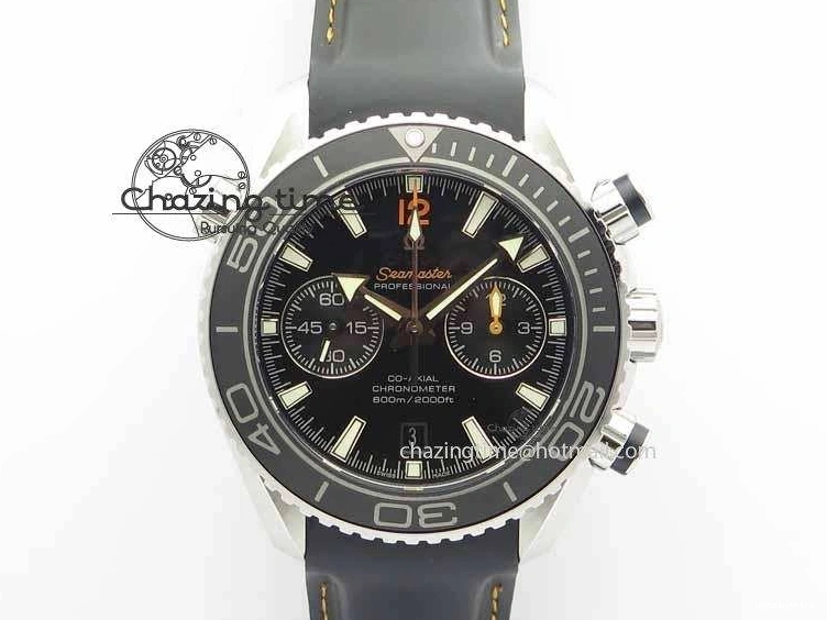 0429 Planet Ocean Master Chrono 45mm SS OM 1:1 Best Edition Black Dial Orange 12 On Rubber Strap A Durable 8169